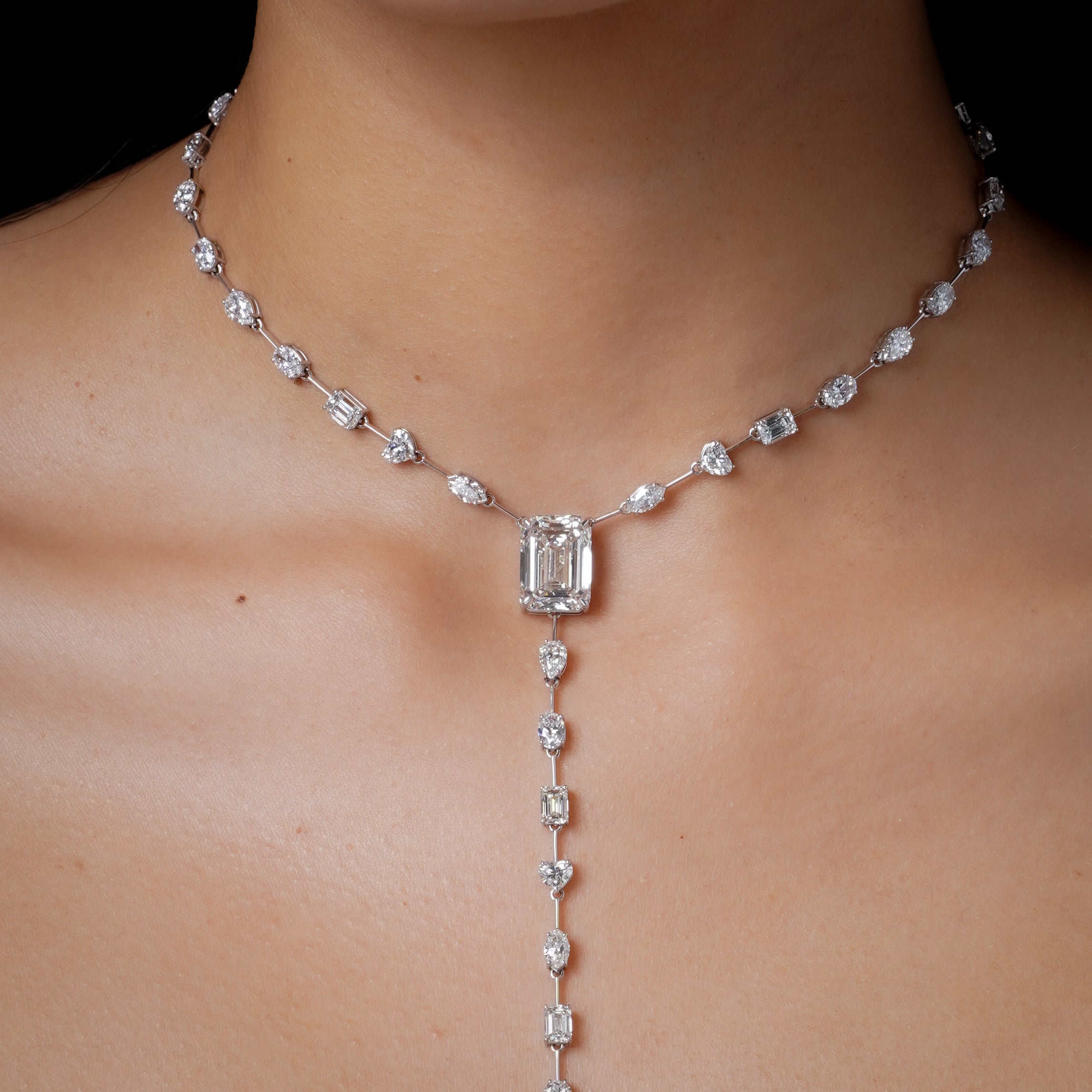SHAY Grand Mixed Diamond Y Necklace, 11.28ct center, 18k gold, alternate view