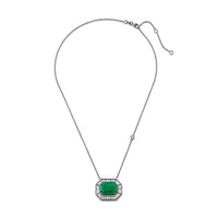 EMERALD & DIAMOND HALO LARGE DECO PENDANT NECKLACE