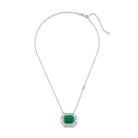 EMERALD & DIAMOND HALO LARGE DECO PENDANT NECKLACE