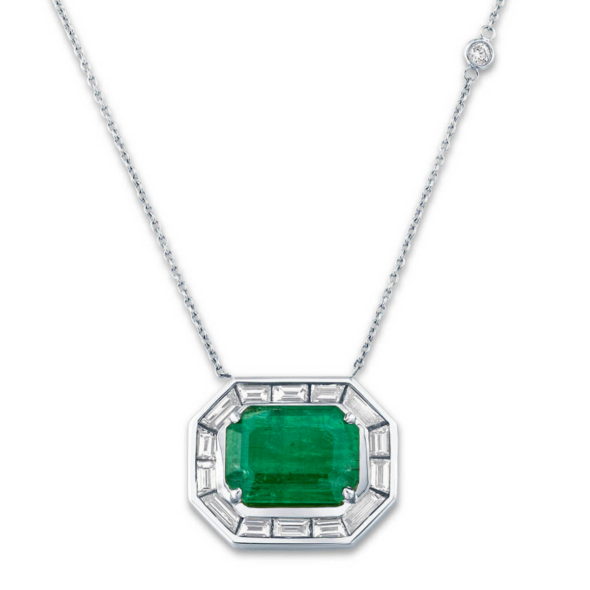 EMERALD & DIAMOND HALO LARGE DECO PENDANT NECKLACE