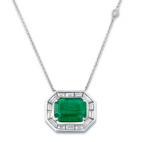 EMERALD & DIAMOND HALO LARGE DECO PENDANT NECKLACE