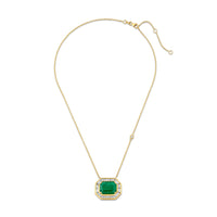EMERALD & DIAMOND HALO LARGE DECO PENDANT NECKLACE