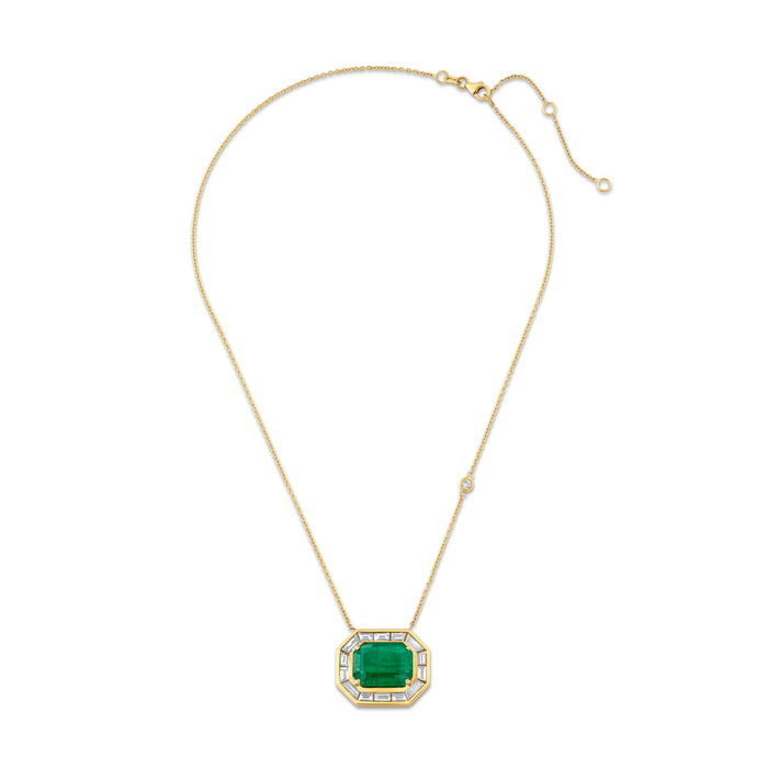 READY TO SHIP EMERALD & DIAMOND HALO LARGE DECO PENDANT NECKLACE