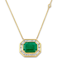 EMERALD & DIAMOND HALO LARGE DECO PENDANT NECKLACE