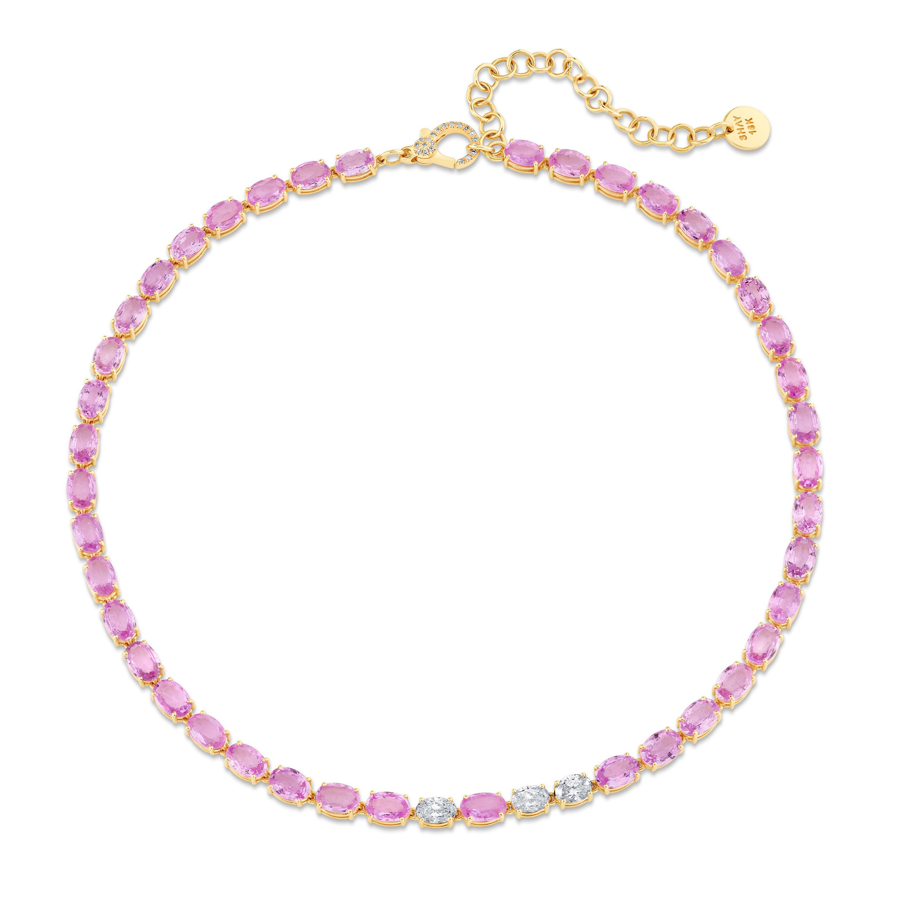 PINK SAPPHIRE & DIAMOND OVAL TENNIS NECKLACE