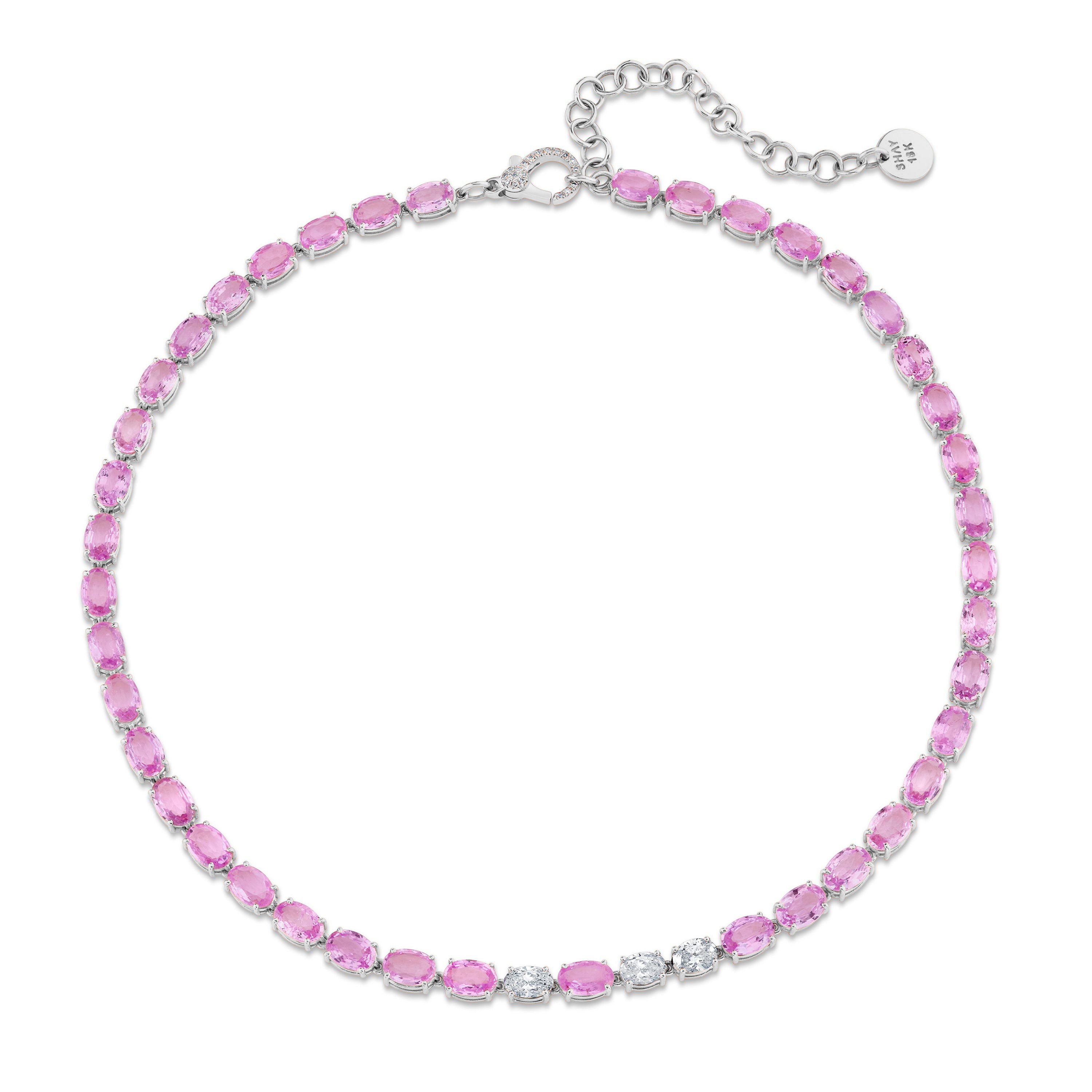 PINK SAPPHIRE & DIAMOND OVAL TENNIS NECKLACE
