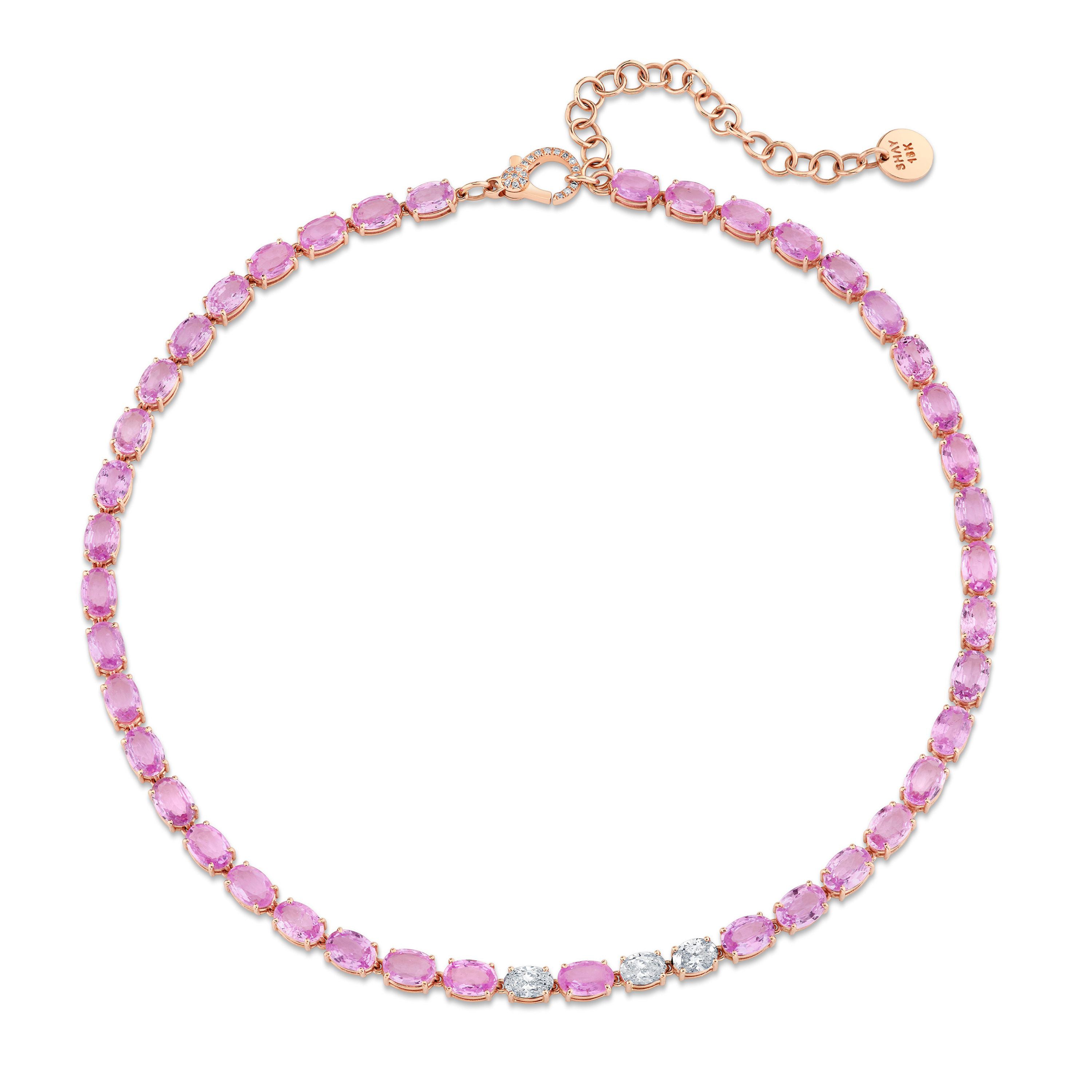 PINK SAPPHIRE & DIAMOND OVAL TENNIS NECKLACE