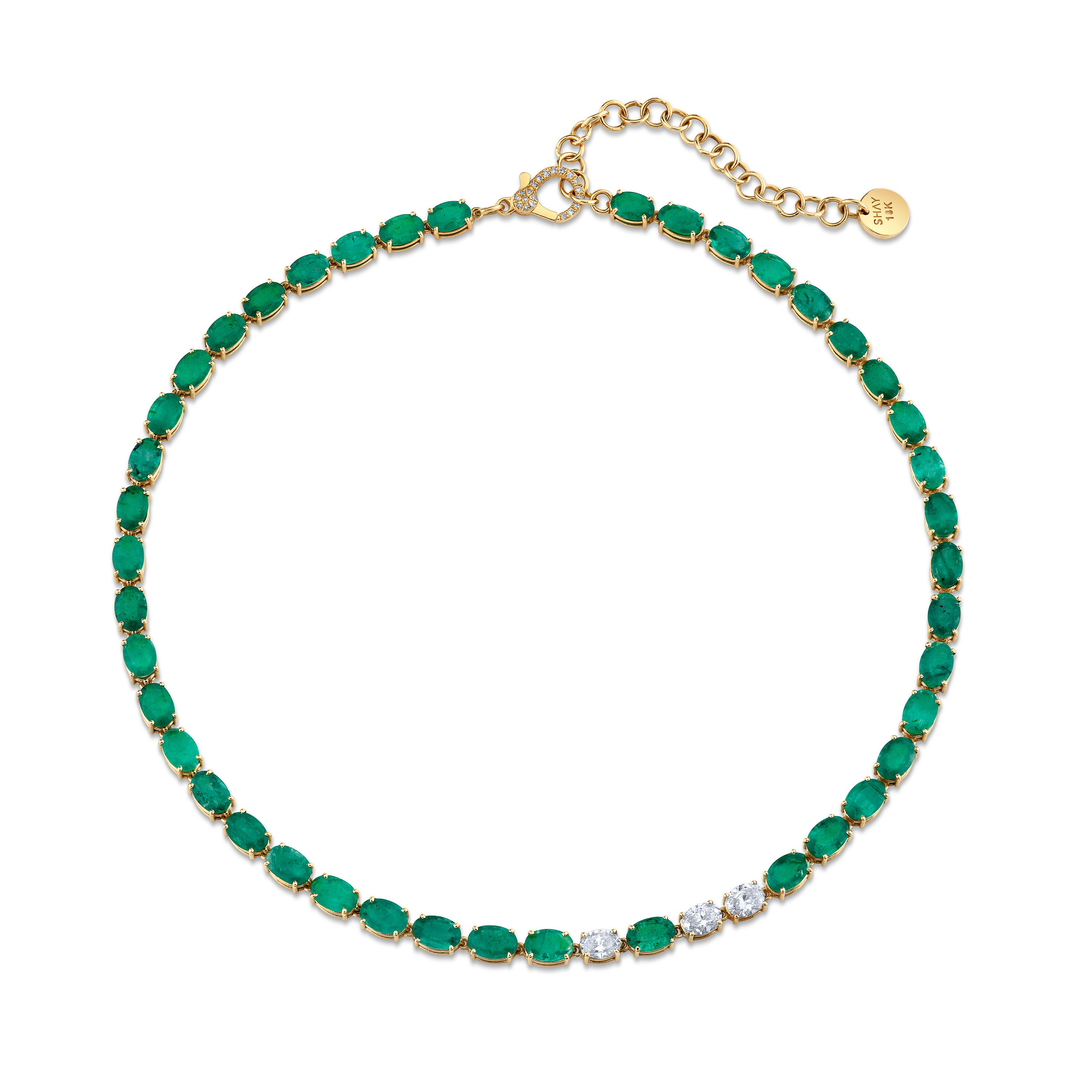 EMERALD & DIAMOND OVAL TENNIS NECKLACE