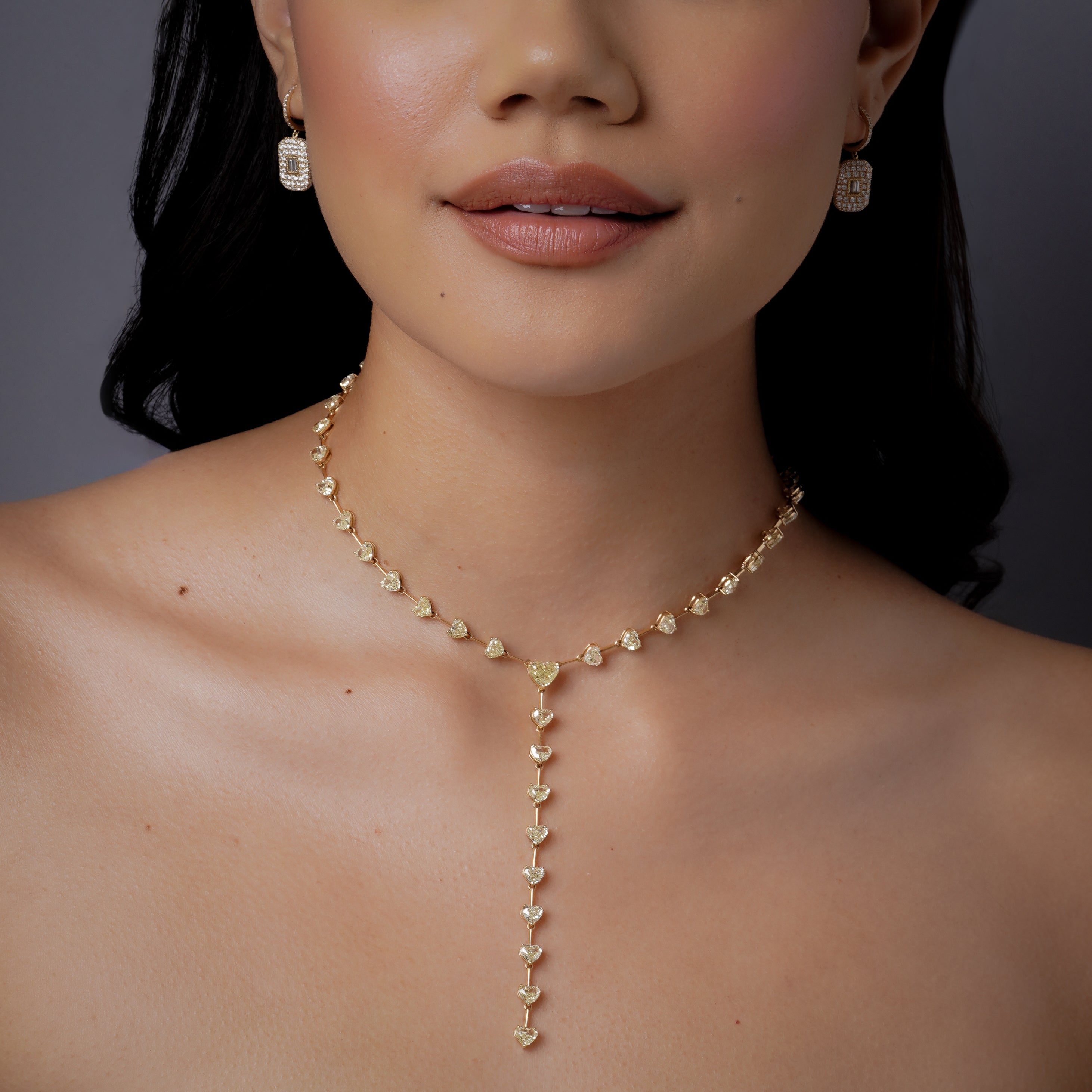 SHAY Yellow Diamond Heart Station Y Necklace, 1.69ct center, 18k gold, primary view