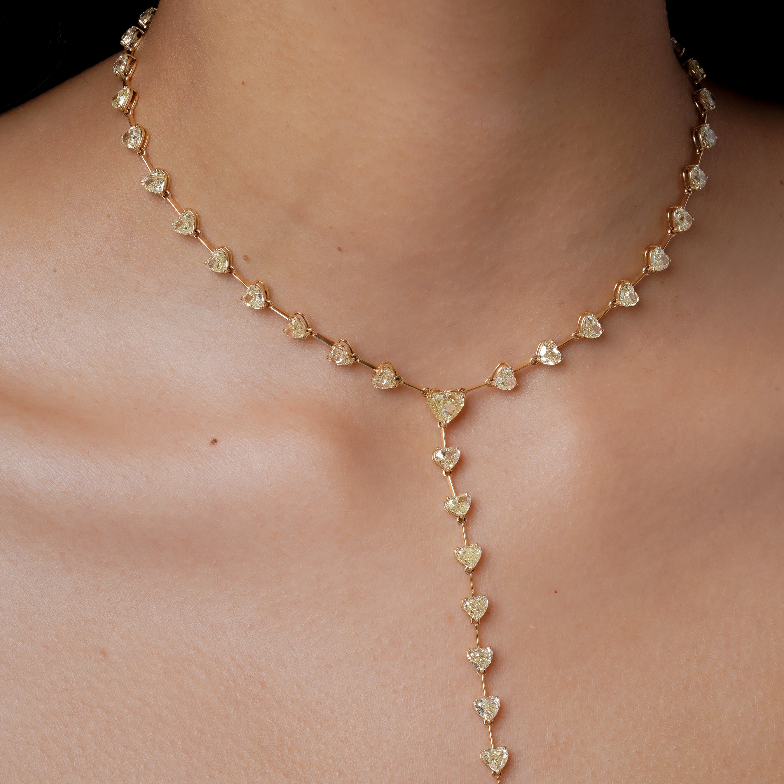 SHAY Yellow Diamond Heart Station Y Necklace, 1.69ct center, 18k gold, alternate view