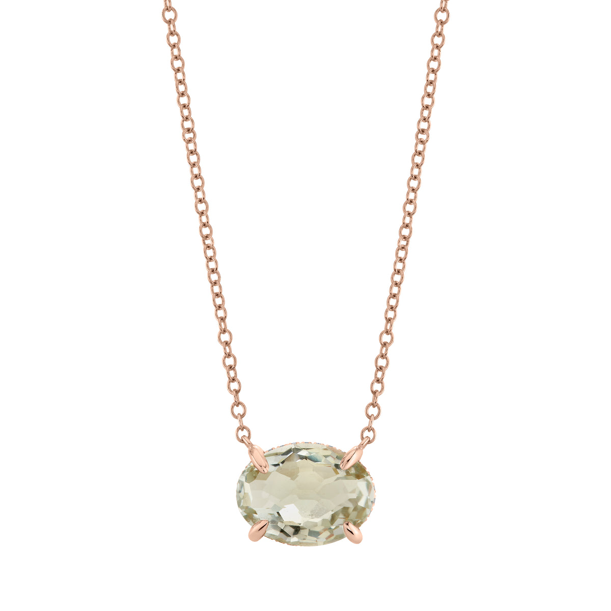 GREEN AMETHYST & DIAMOND OVAL GEM NECKLACE