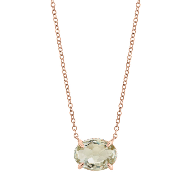 GREEN AMETHYST & DIAMOND OVAL GEM NECKLACE