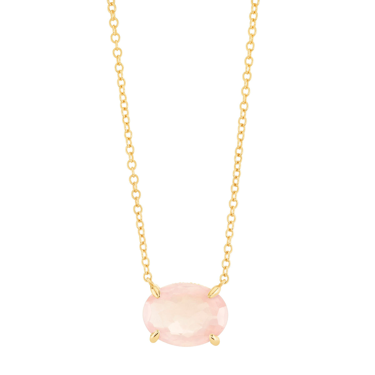 PINK QUARTZ OVAL GEM DROP NECKLACE