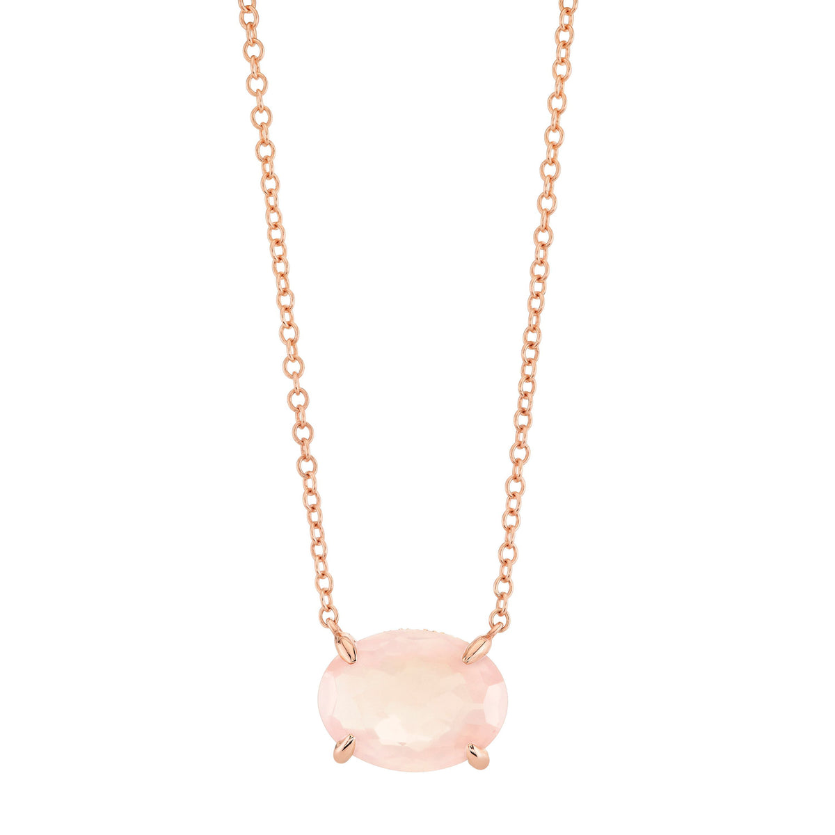 PINK QUARTZ OVAL GEM DROP NECKLACE