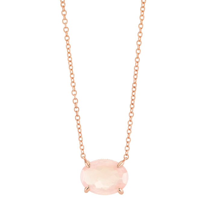 PINK QUARTZ OVAL GEM DROP NECKLACE