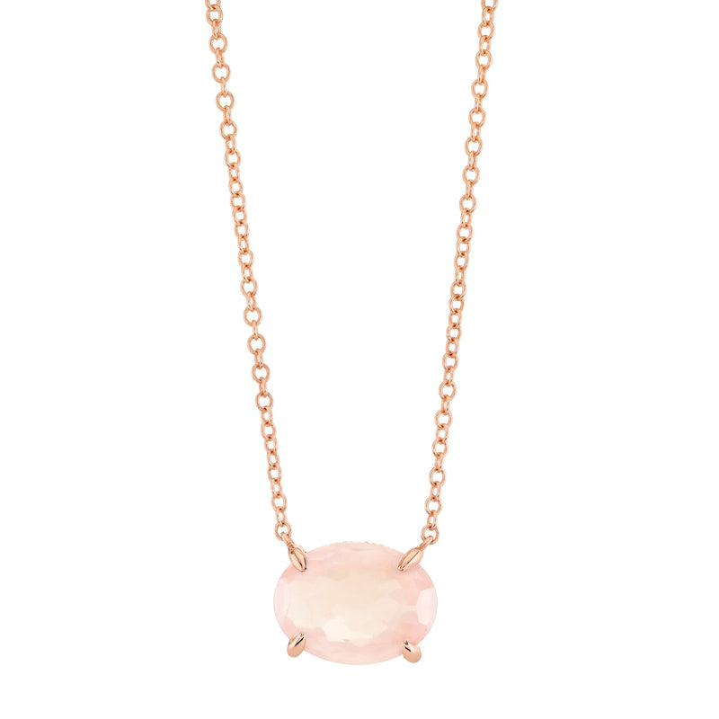 PINK QUARTZ OVAL GEM DROP NECKLACE