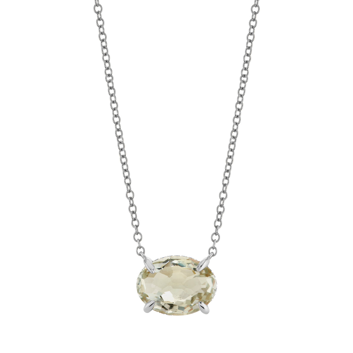 GREEN AMETHYST & DIAMOND OVAL GEM NECKLACE
