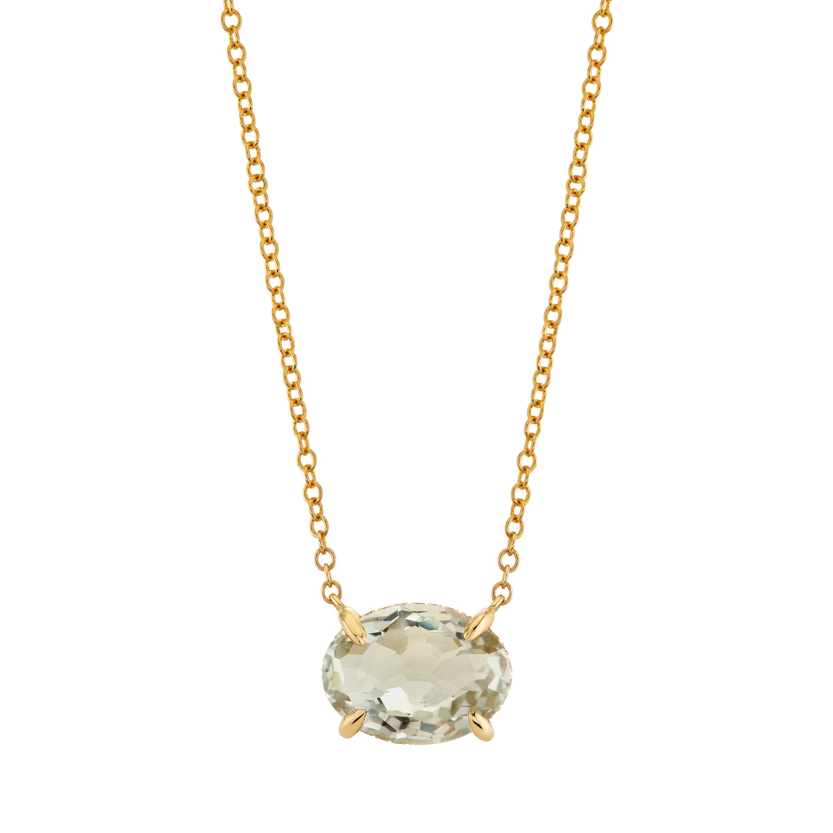 GREEN AMETHYST & DIAMOND OVAL GEM NECKLACE
