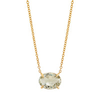 GREEN AMETHYST & DIAMOND OVAL GEM NECKLACE