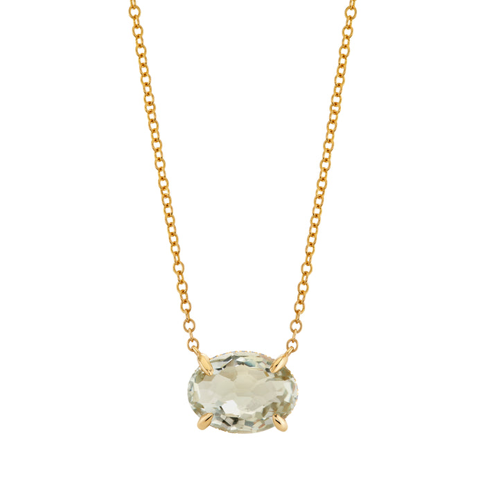 GREEN AMETHYST & DIAMOND OVAL GEM NECKLACE