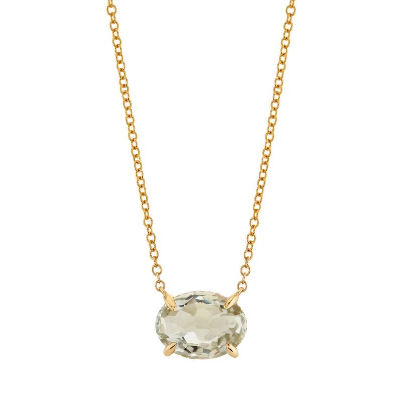 GREEN AMETHYST & DIAMOND OVAL GEM NECKLACE