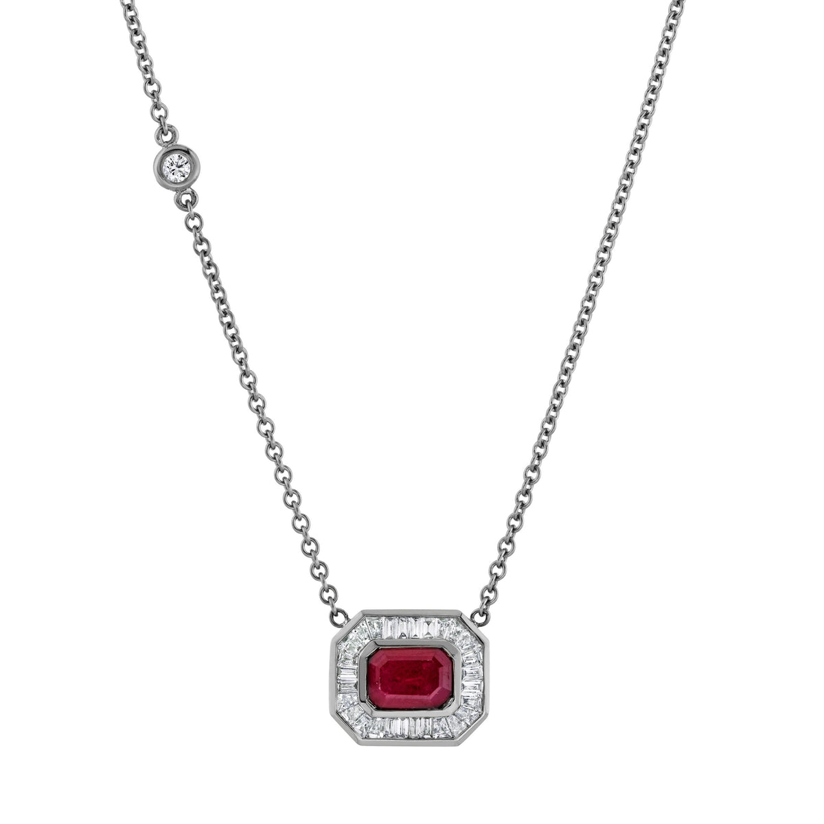RUBY & DIAMOND HALO PENDANT NECKLACE