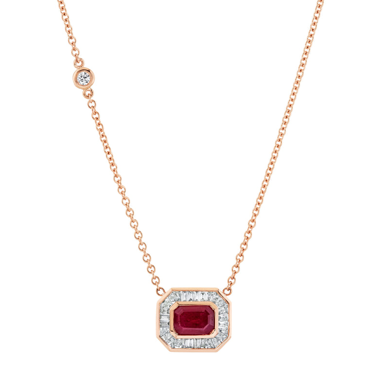 RUBY & DIAMOND HALO PENDANT NECKLACE