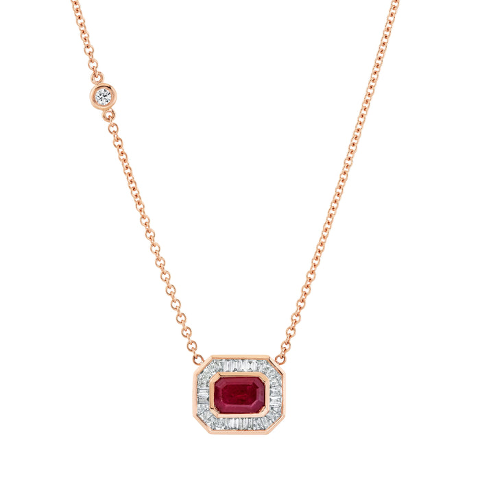READY TO SHIP RUBY & DIAMOND HALO PENDANT NECKLACE