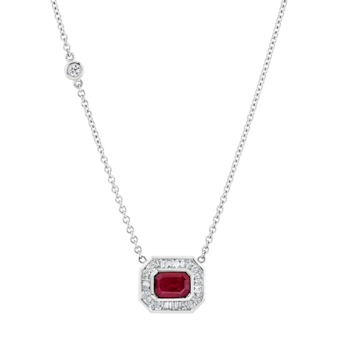 RUBY & DIAMOND HALO PENDANT NECKLACE