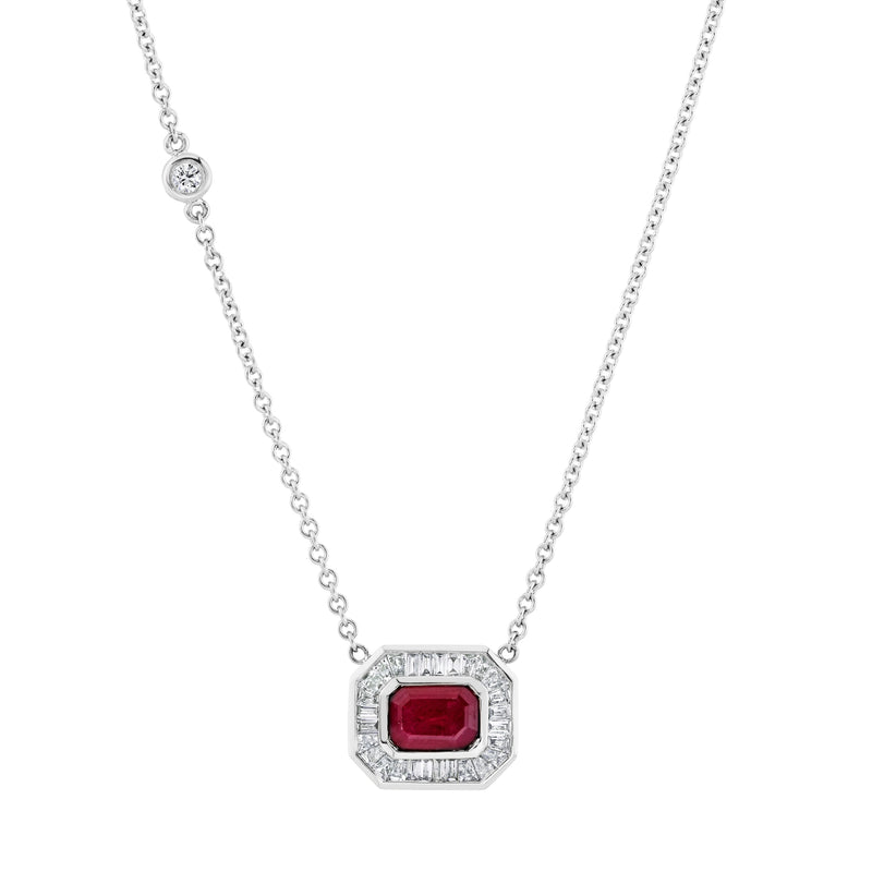 RUBY & DIAMOND HALO PENDANT NECKLACE