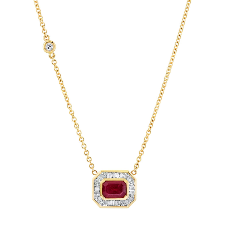 RUBY & DIAMOND HALO PENDANT NECKLACE