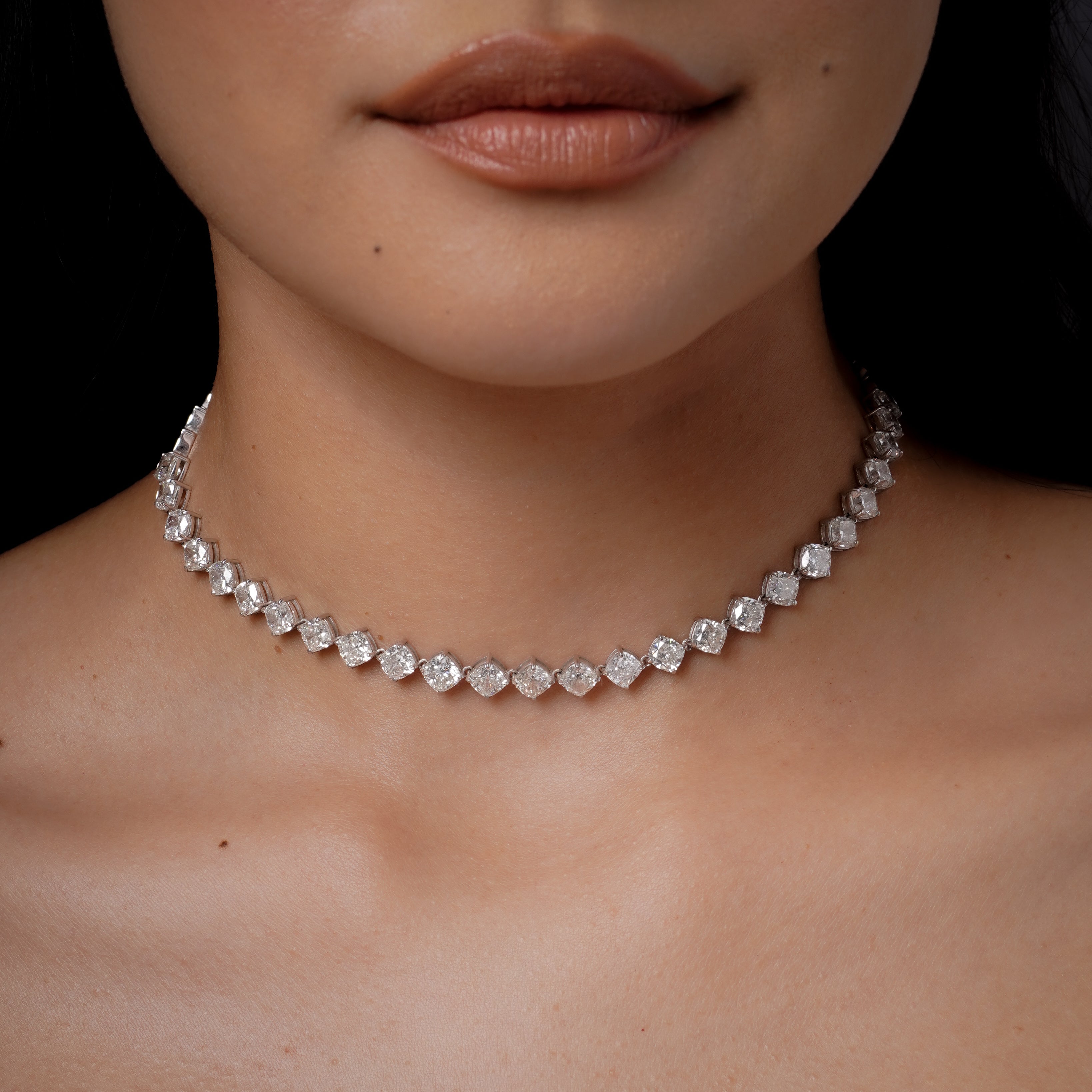 SHAY Diamond Cushion Tennis Necklace, 25.84ct, 18k gold, alternate view