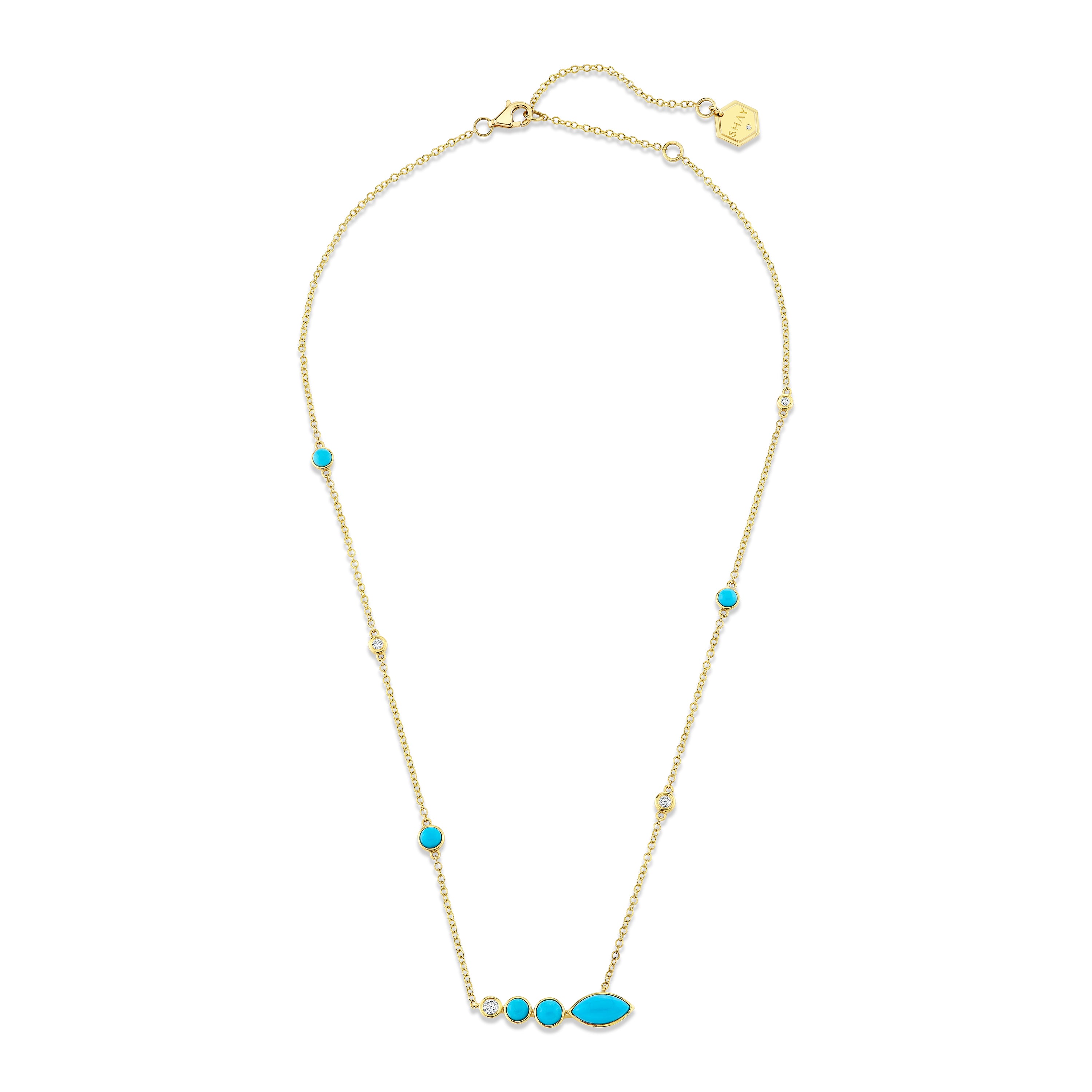 READY TO SHIP TURQUOISE & DIAMOND RIVIERA STATION NECKLACE
