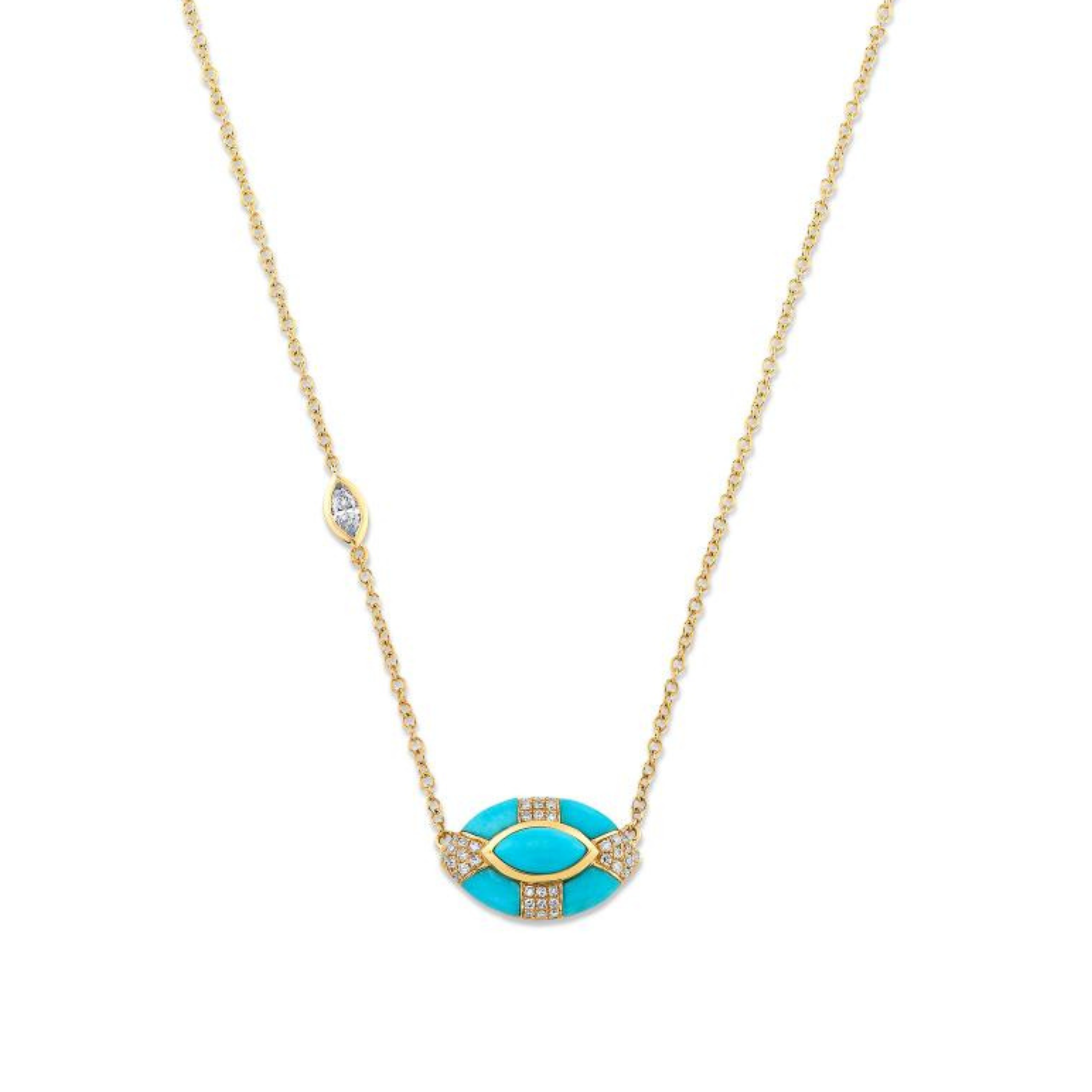 READY TO SHIP TURQUOISE & DIAMOND RIVIERA EVIL EYE NECKLACE