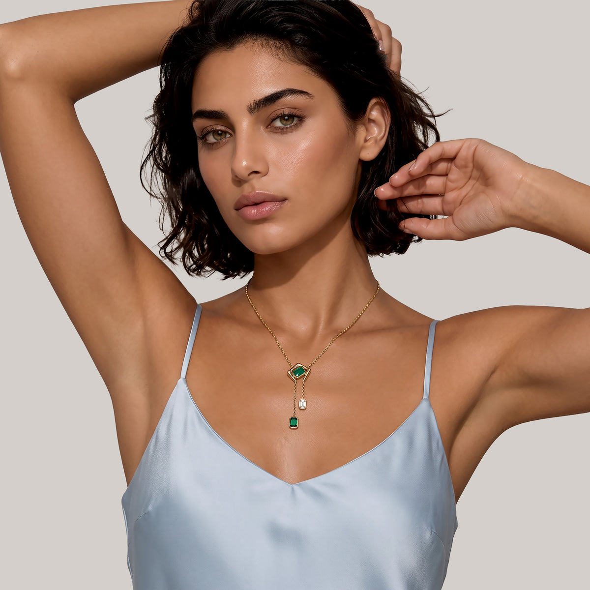 EMERALD & DIAMOND ZAR DROP NECKLACE