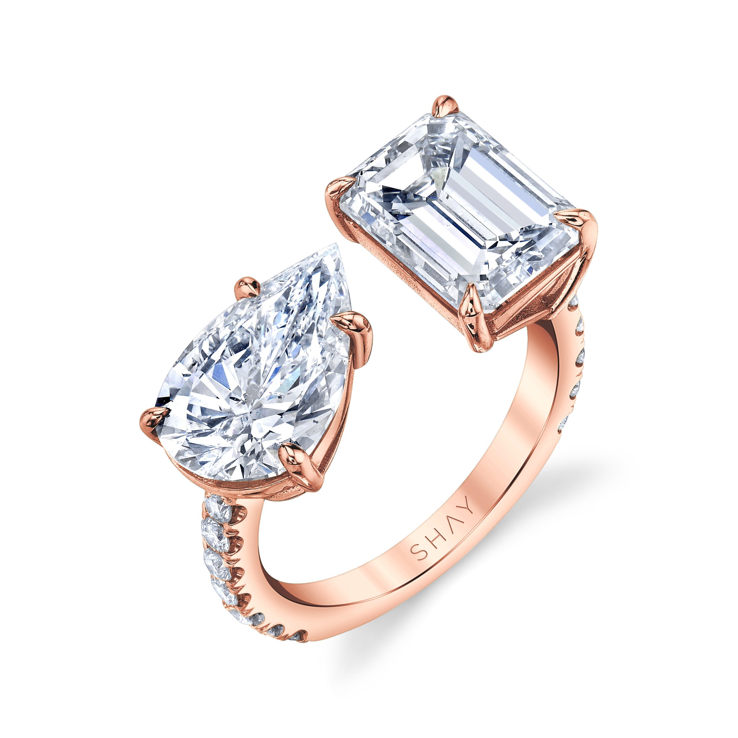 DIAMOND EMERALD & PEAR TWIN RING