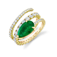 READY TO SHIP EMERALD & DIAMOND TEARDROP SPIRAL RING