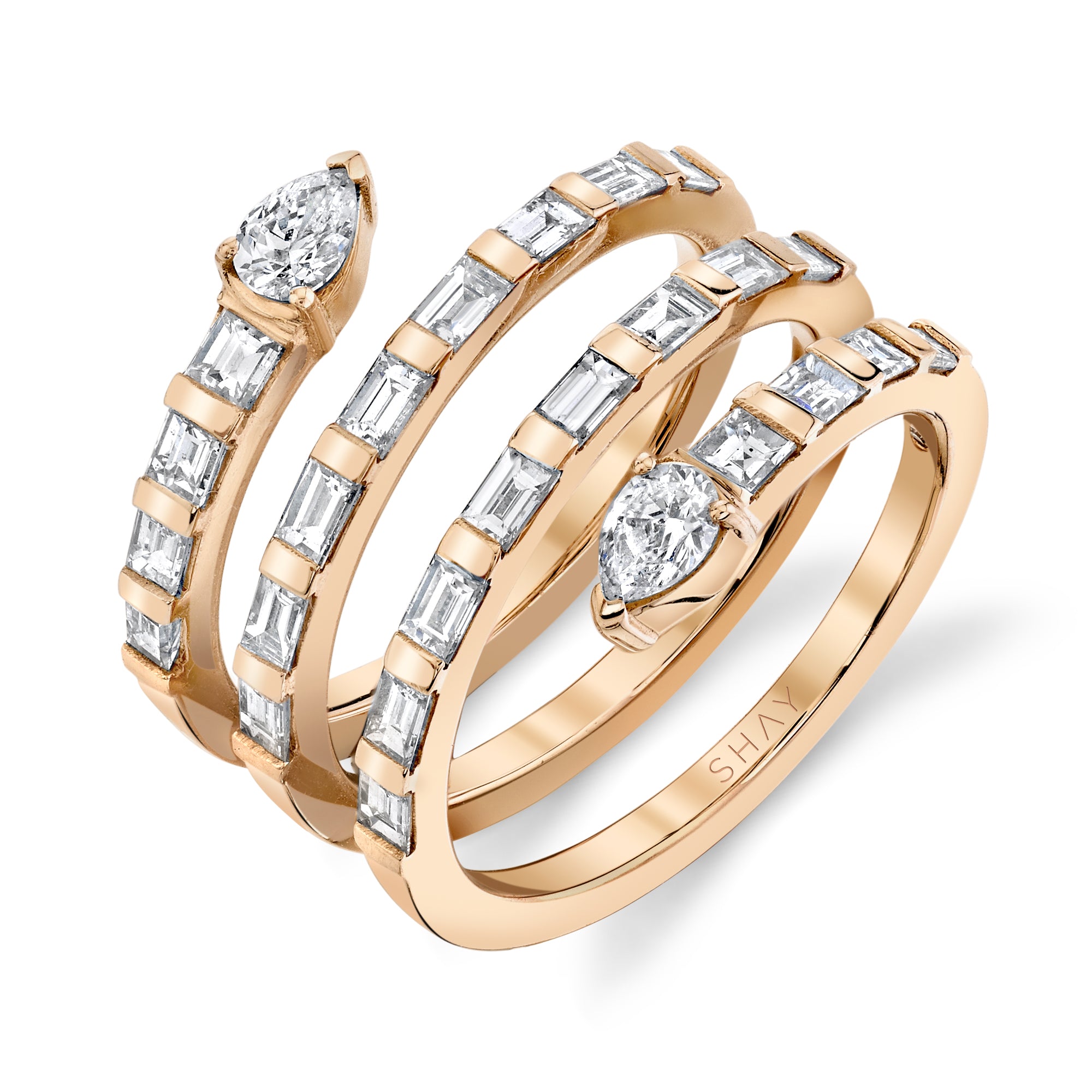 READY TO SHIP DIAMOND QUAD PEAR SPIRAL RING