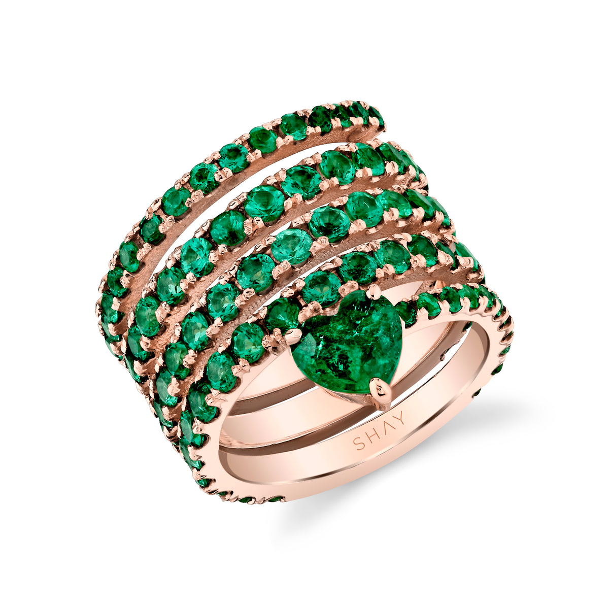 READY TO SHIP EMERALD SPIRAL HEART PINKY RING