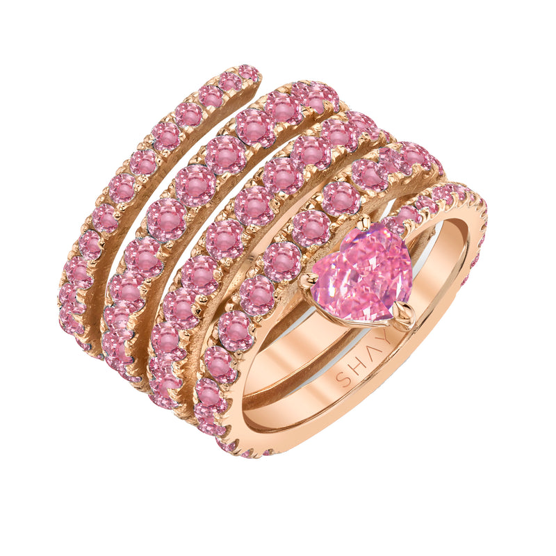 READY TO SHIP PINK SAPPHIRE SPIRAL HEART PINKY RING