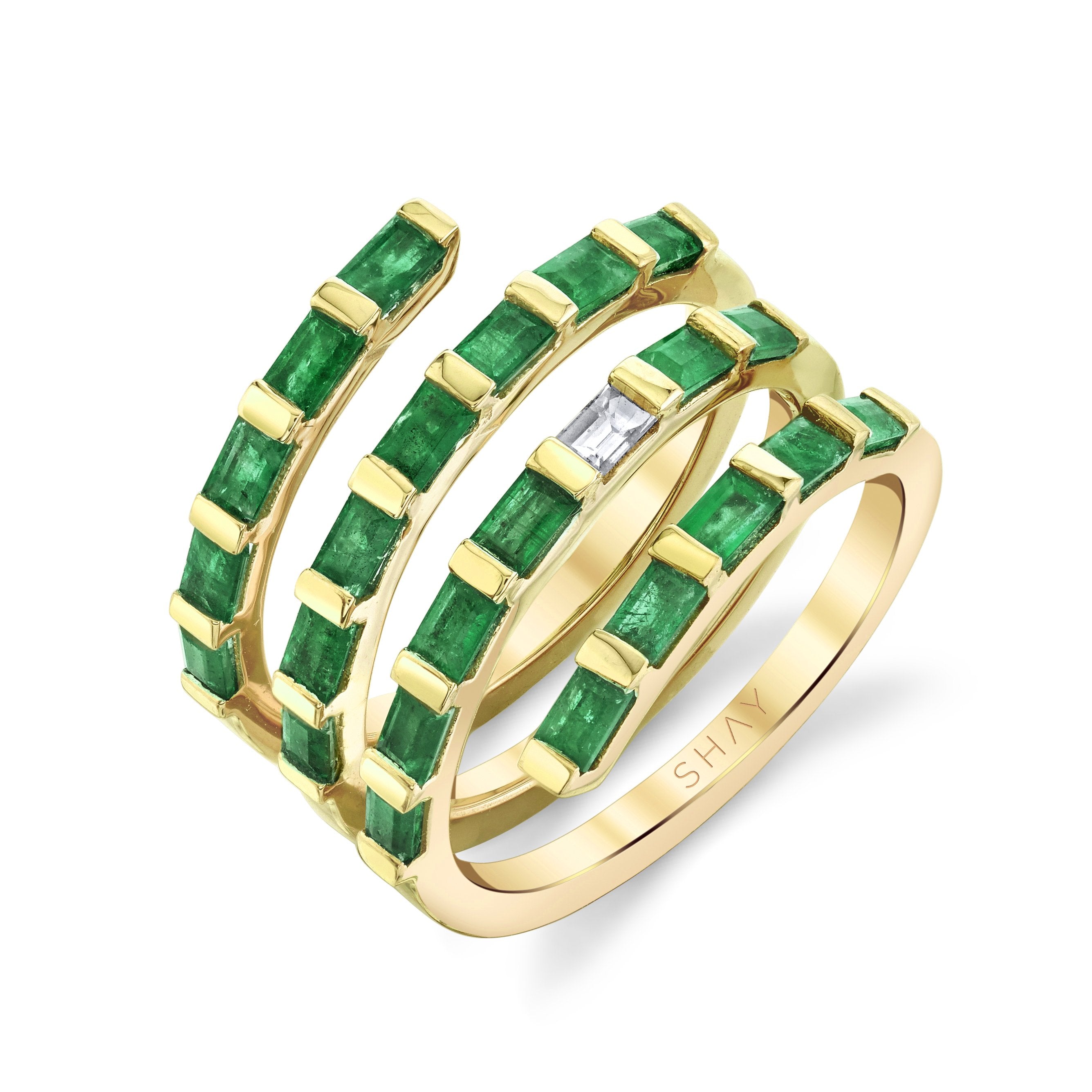 READY TO SHIP EMERALD & DIAMOND SPIRAL RING
