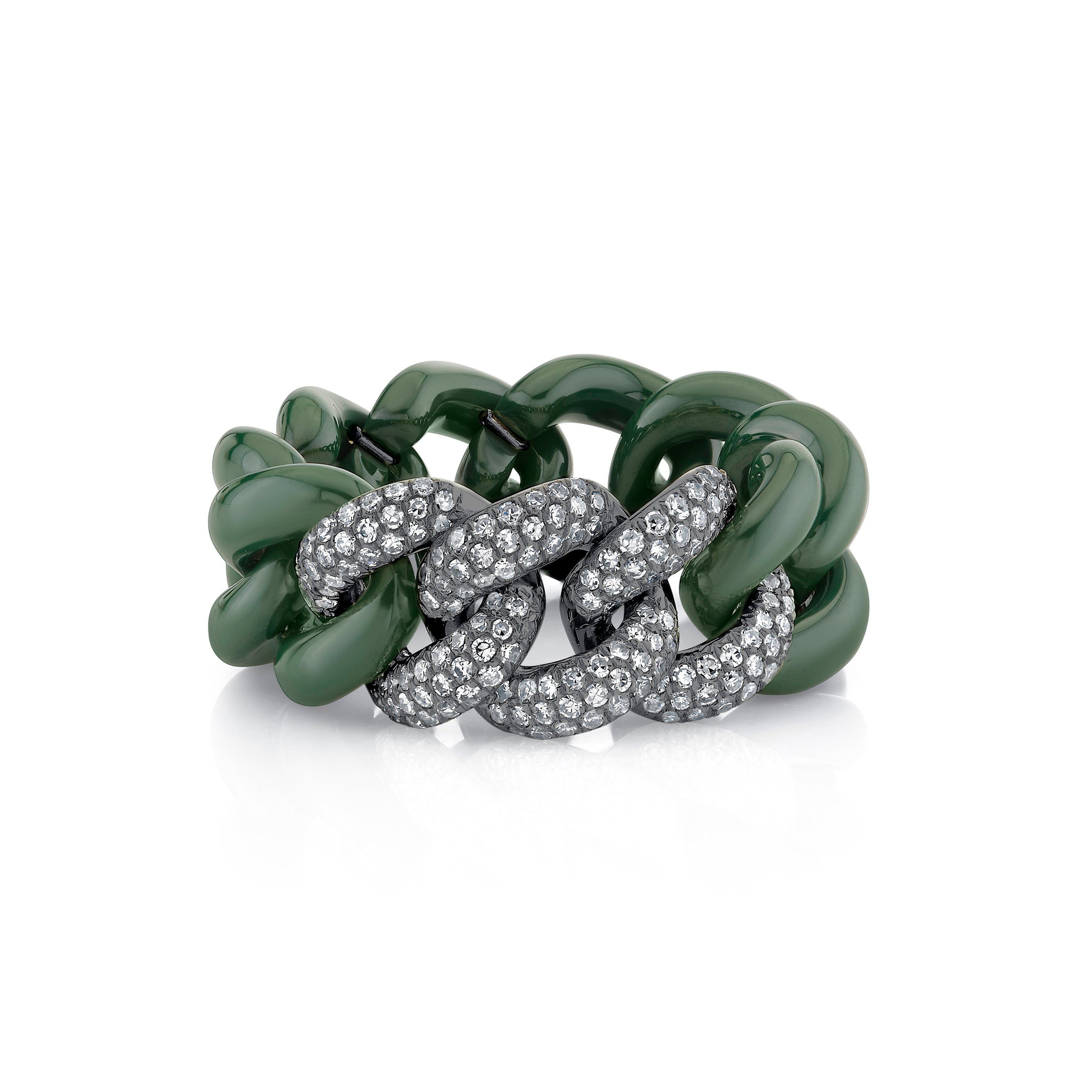 GREEN CERAMIC PAVE ESSENTIAL LINK RING