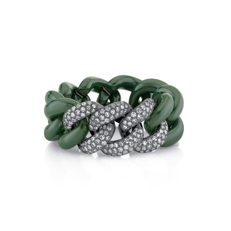 TRIPLE PAVE GREEN CERAMIC LINK RING