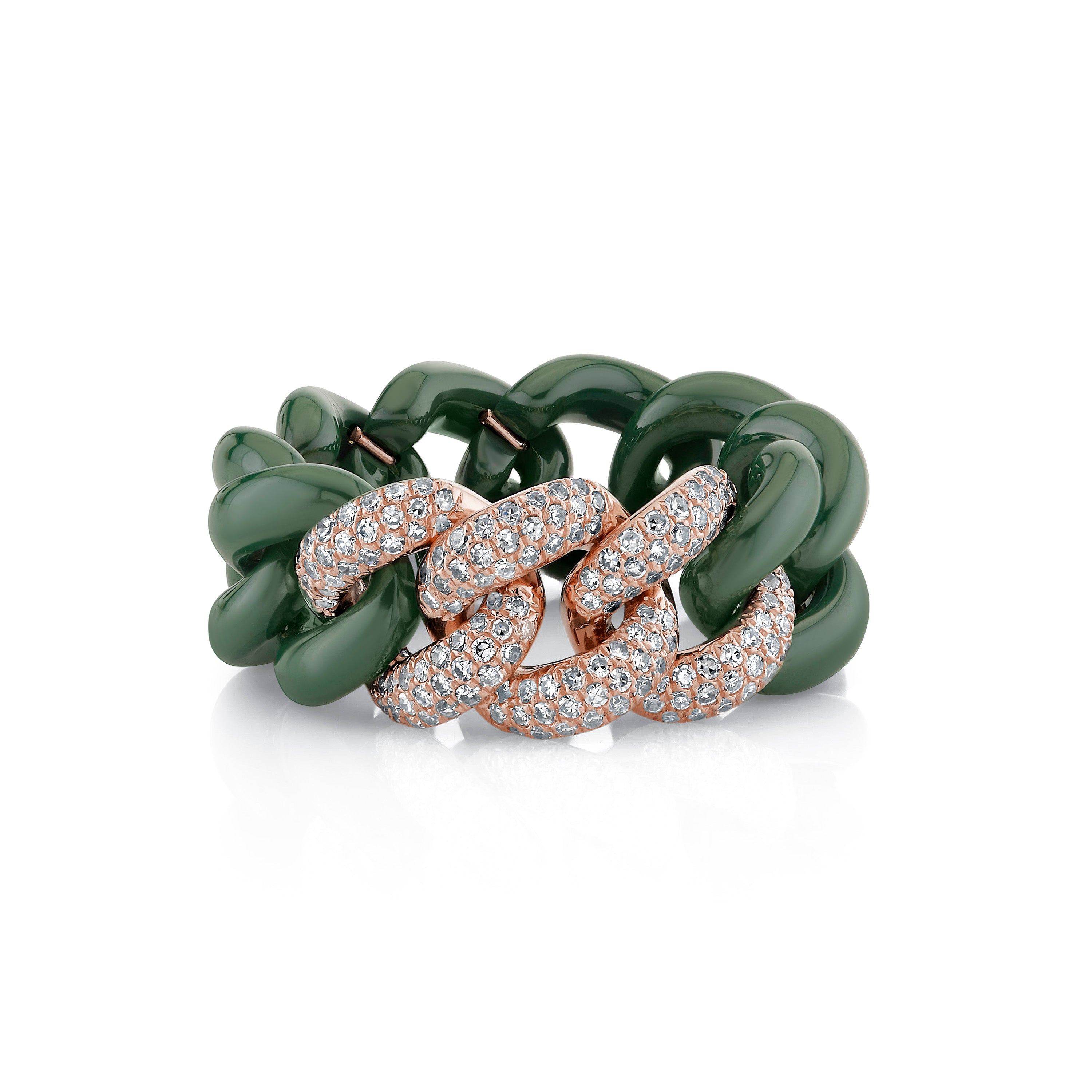 GREEN CERAMIC PAVE ESSENTIAL LINK RING