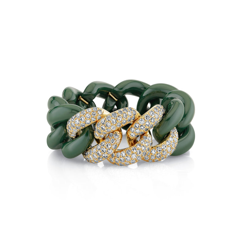 TRIPLE PAVE GREEN CERAMIC LINK RING