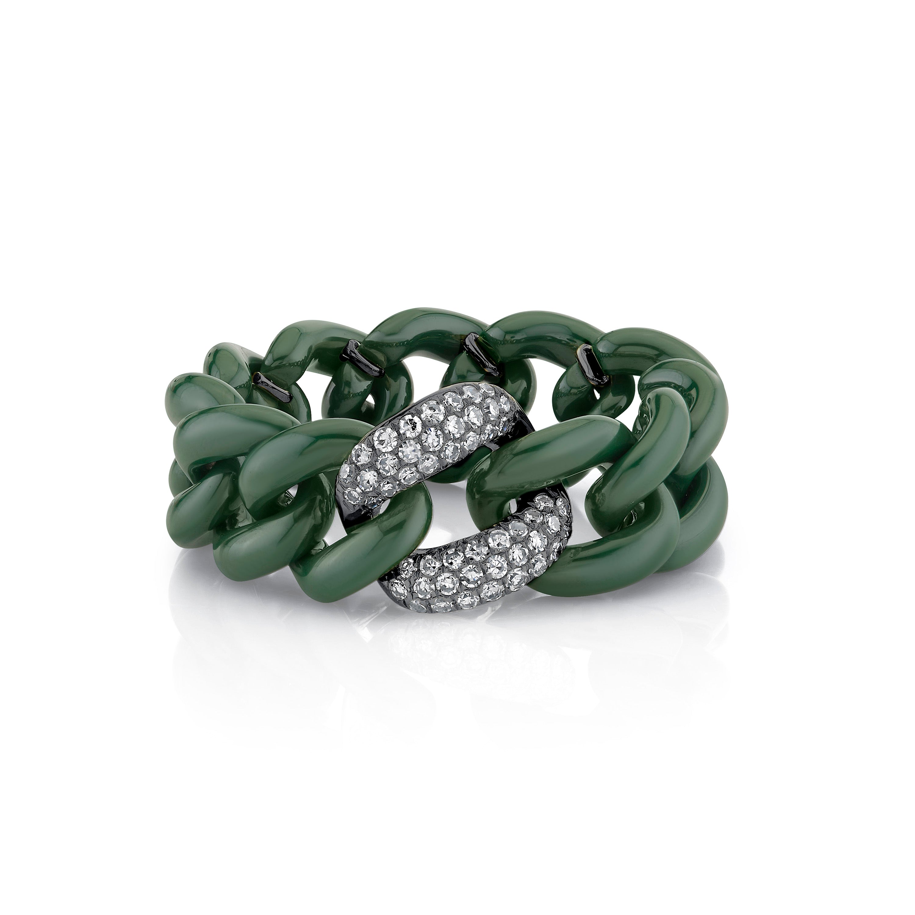 GREEN CERAMIC PAVE MEDIUM LINK RING