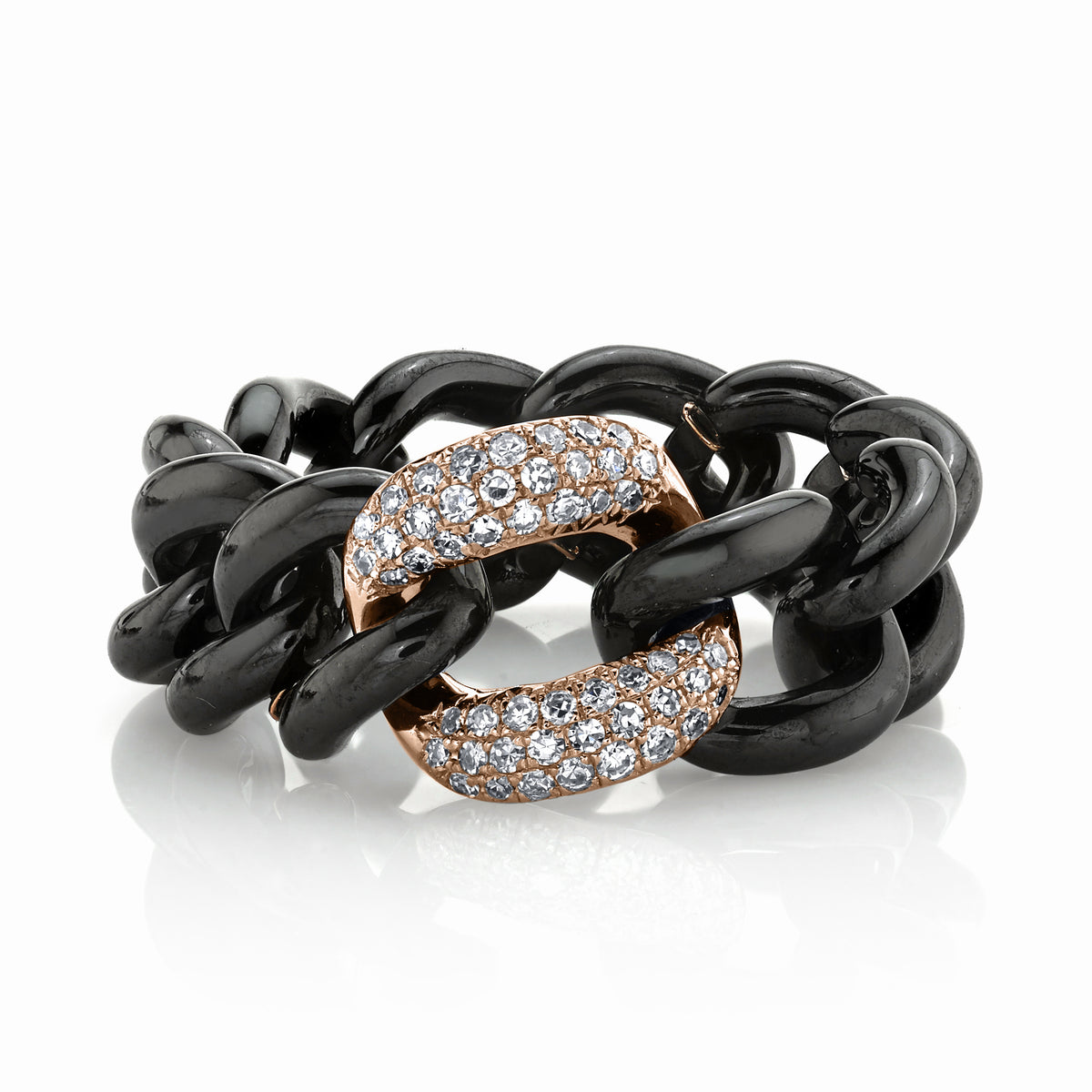 READY TO SHIP DIAMOND & BLACK CERAMIC MEDIUM LINK RING