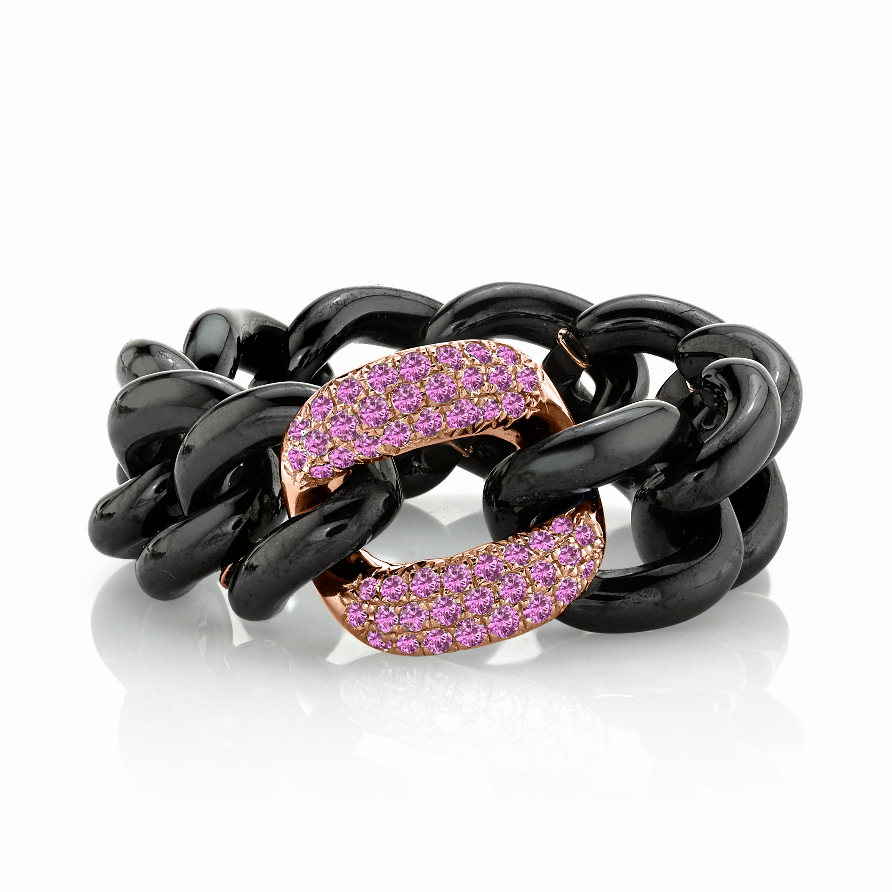 READY TO SHIP PINK SAPPHIRE & BLACK CERAMIC MEDIUM LINK RING
