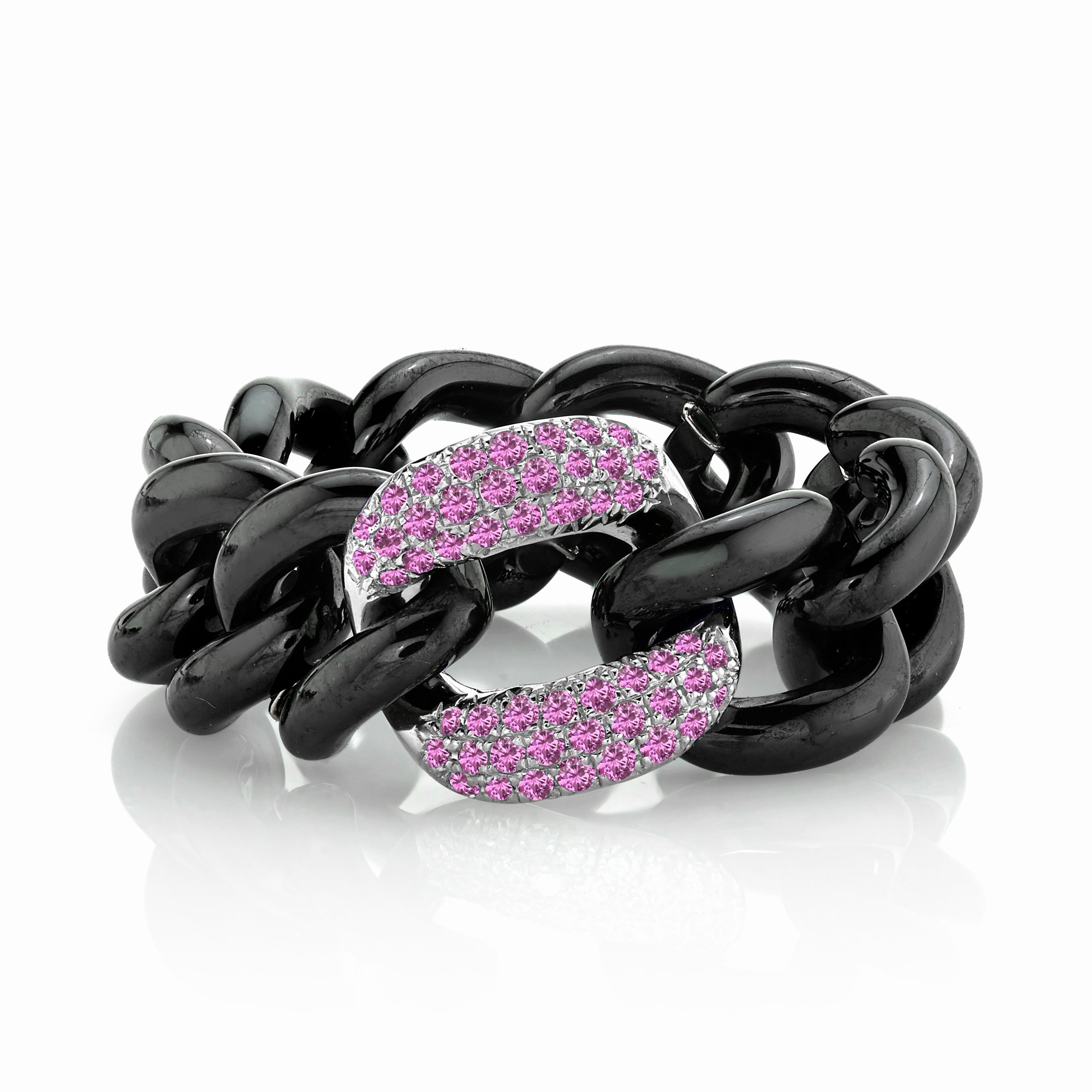 PINK SAPPHIRE & BLACK CERAMIC MEDIUM LINK RING – SHAY JEWELRY
