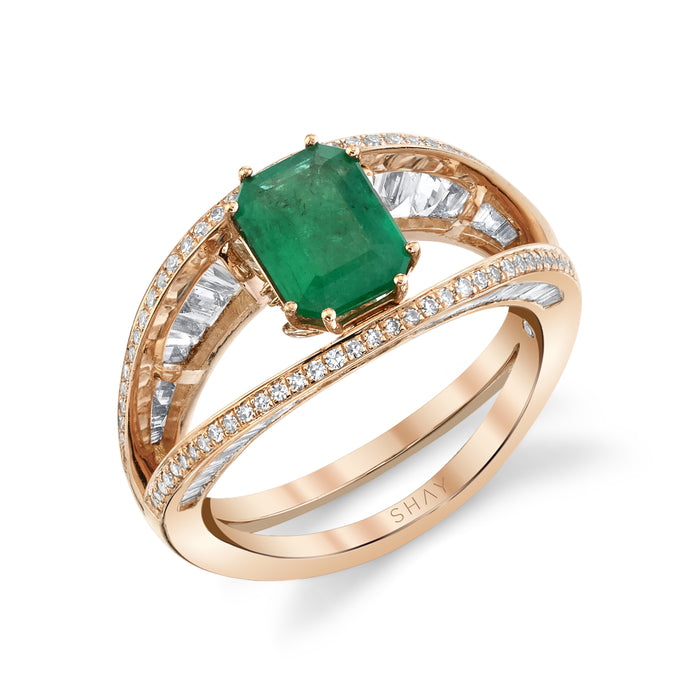READY TO SHIP OPEN HALO EMERALD RING